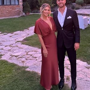 BHLDN LEILA SATIN CHARMEUSE MAXI DRESS in cinnamon